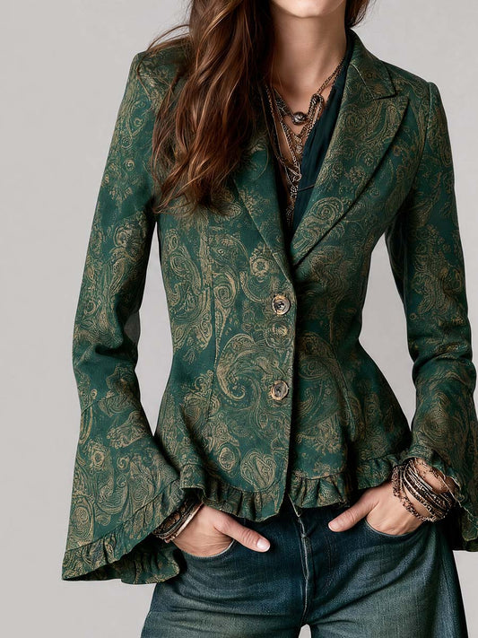 Bohemian Paisley Print Flared Sleeve Button Front Blazer - view 2