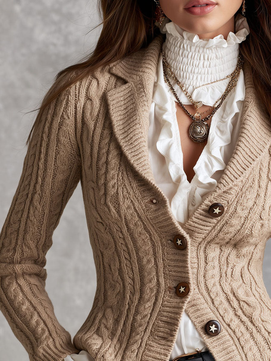 Cable Knit Cardigan with Wooden Star Buttons - view 2