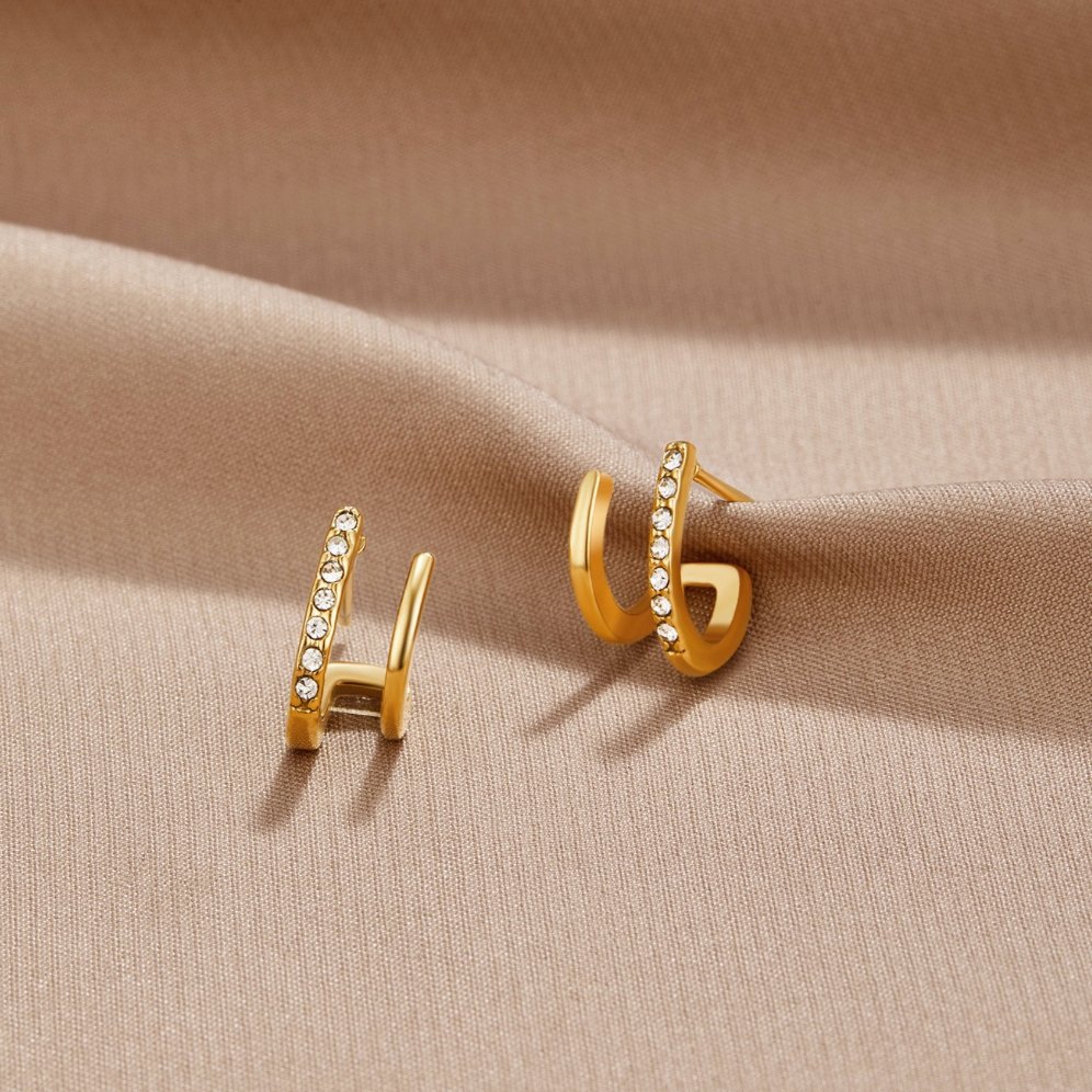 Maya - Gold Double Hoop Crystal Earrings