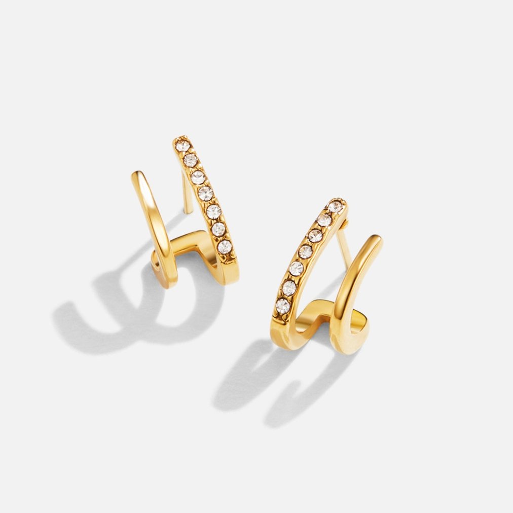 Maya - Gold Double Hoop Crystal Earrings