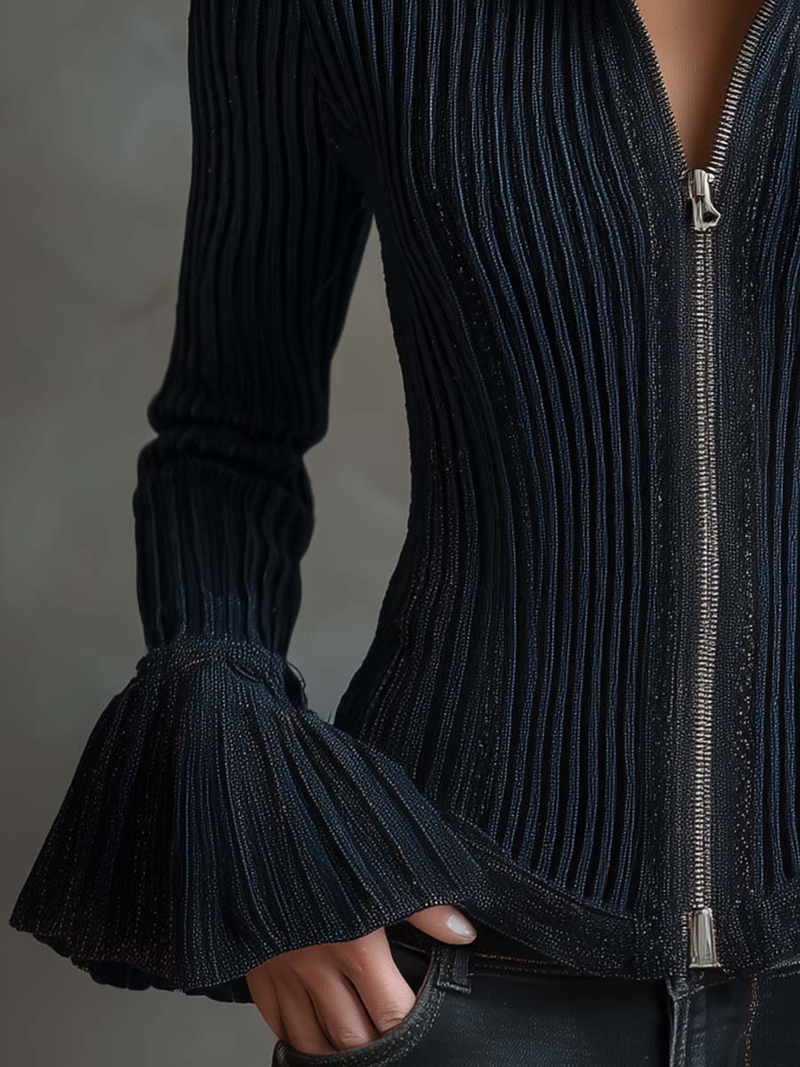 Midnight Sparkle Ribbed Knit Jacket - view 6