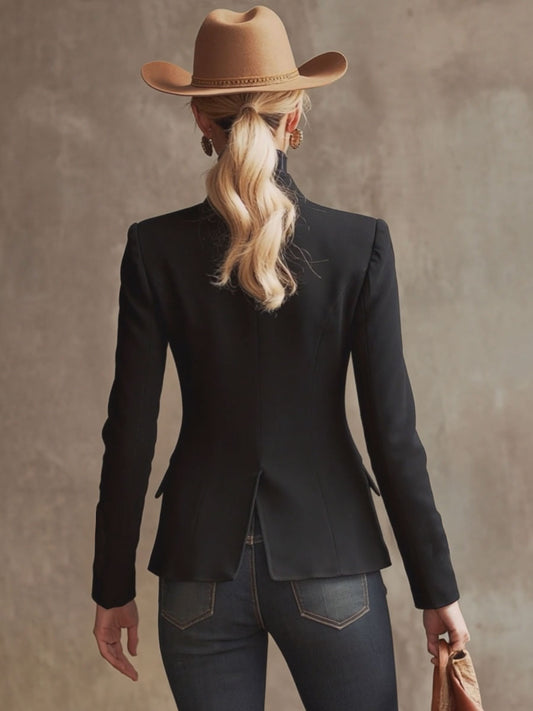 Stand Collar Single-breasted Rose Embroidered Woolen Blazer - view 2