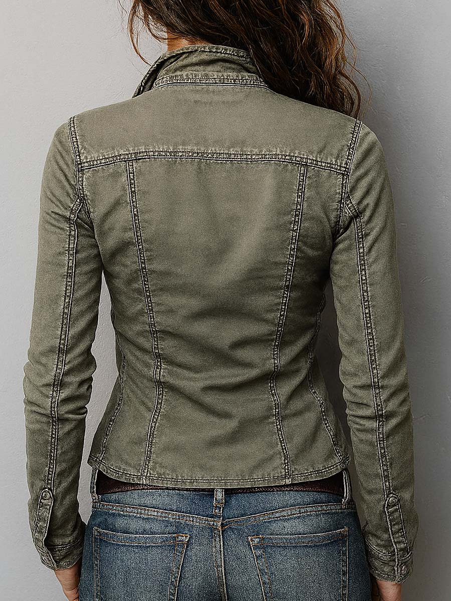 Slim Fit Western Utility Washed Green Zip-up Top - view 4