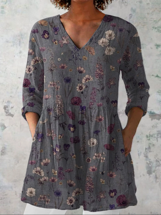 Audrey - Long Sleeve Blouse with V-Neck - Grey