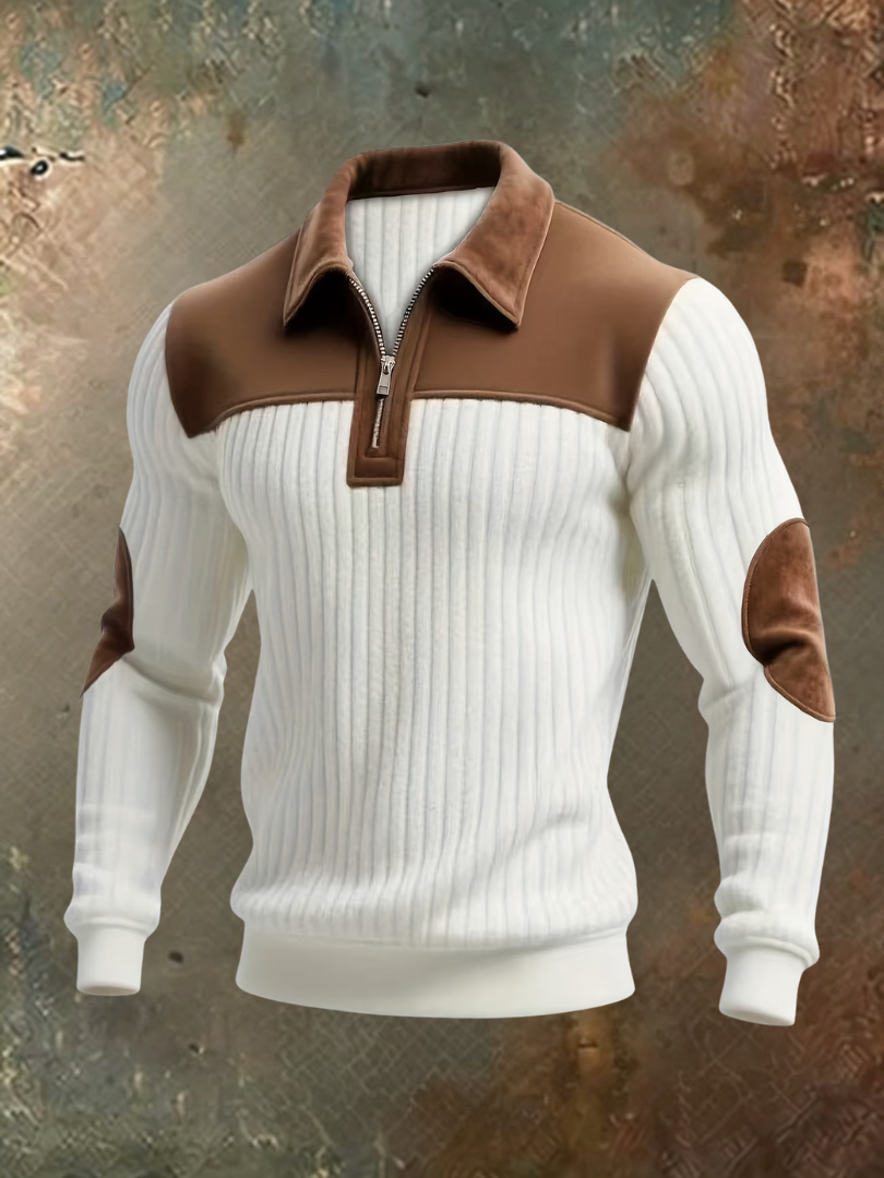 Colin - Suede-Trim Half-Zip Sweater