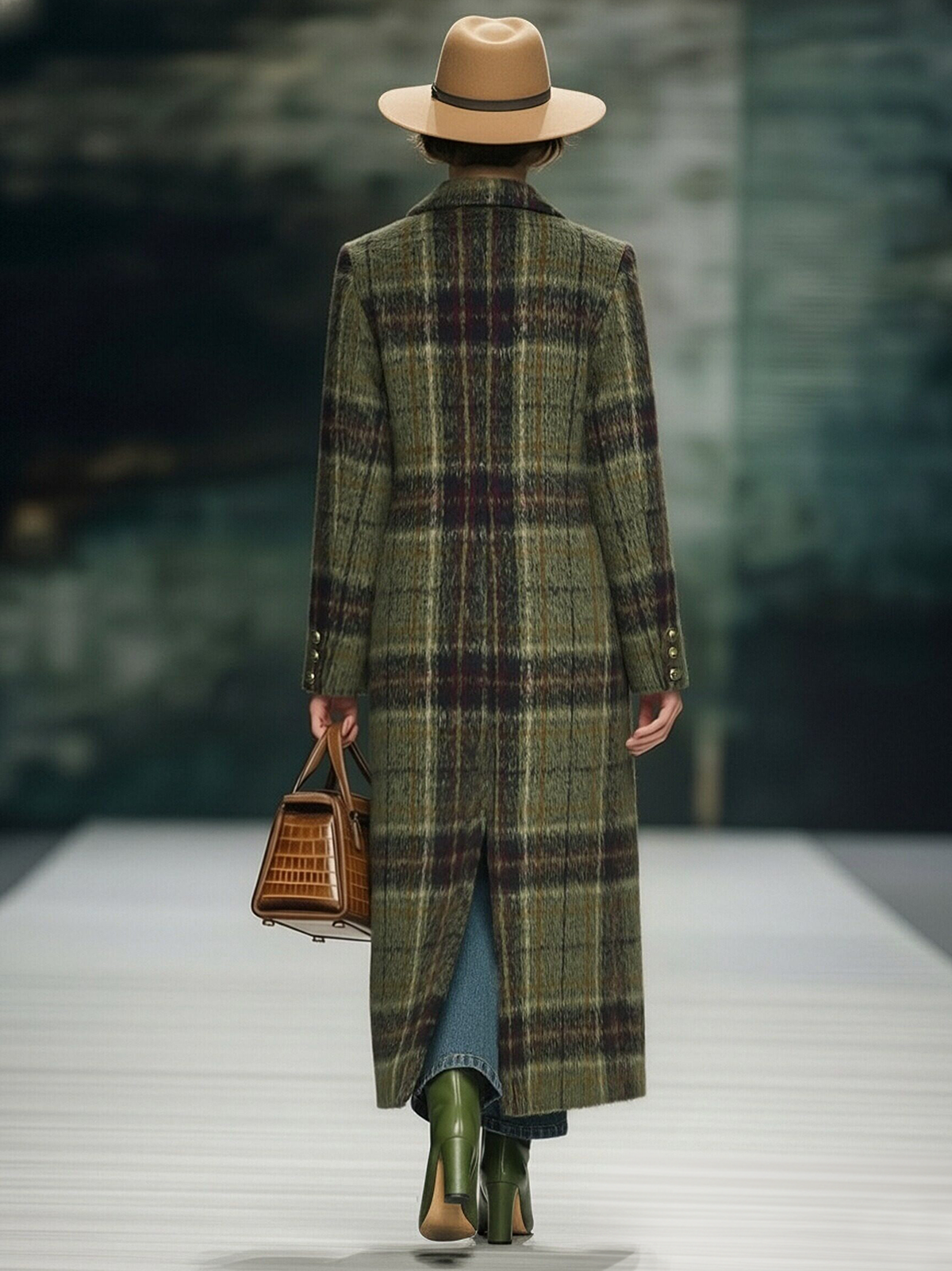 Retro Plaid Long Tweed Coat - view 7