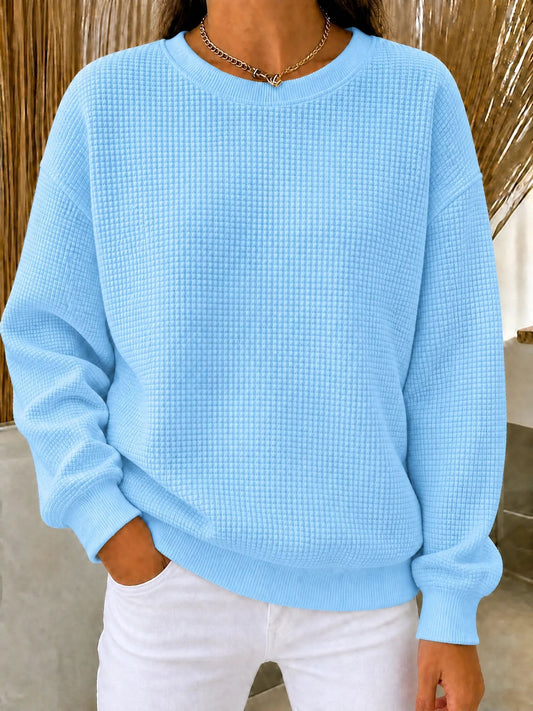 Women's Waffle Knit Crewneck Sweatshirt - Blue