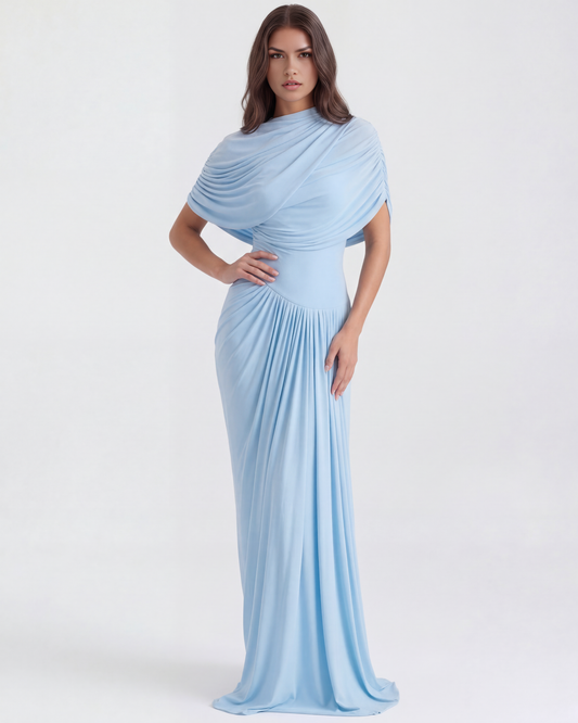 Juliette - Baby Blue Draped Sleeveless Gown - view 2