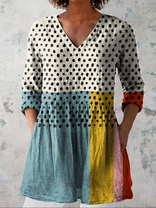 Valerie - Long Blouse with V-Neck - Multicolor