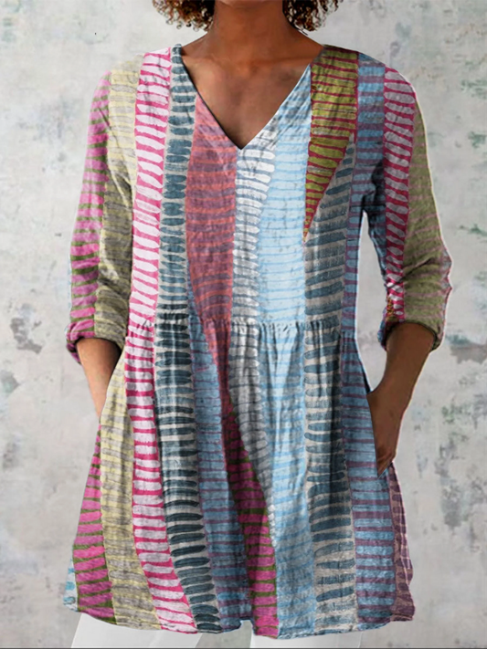 Anais - Long Blouse with V-Neck - Multicolor