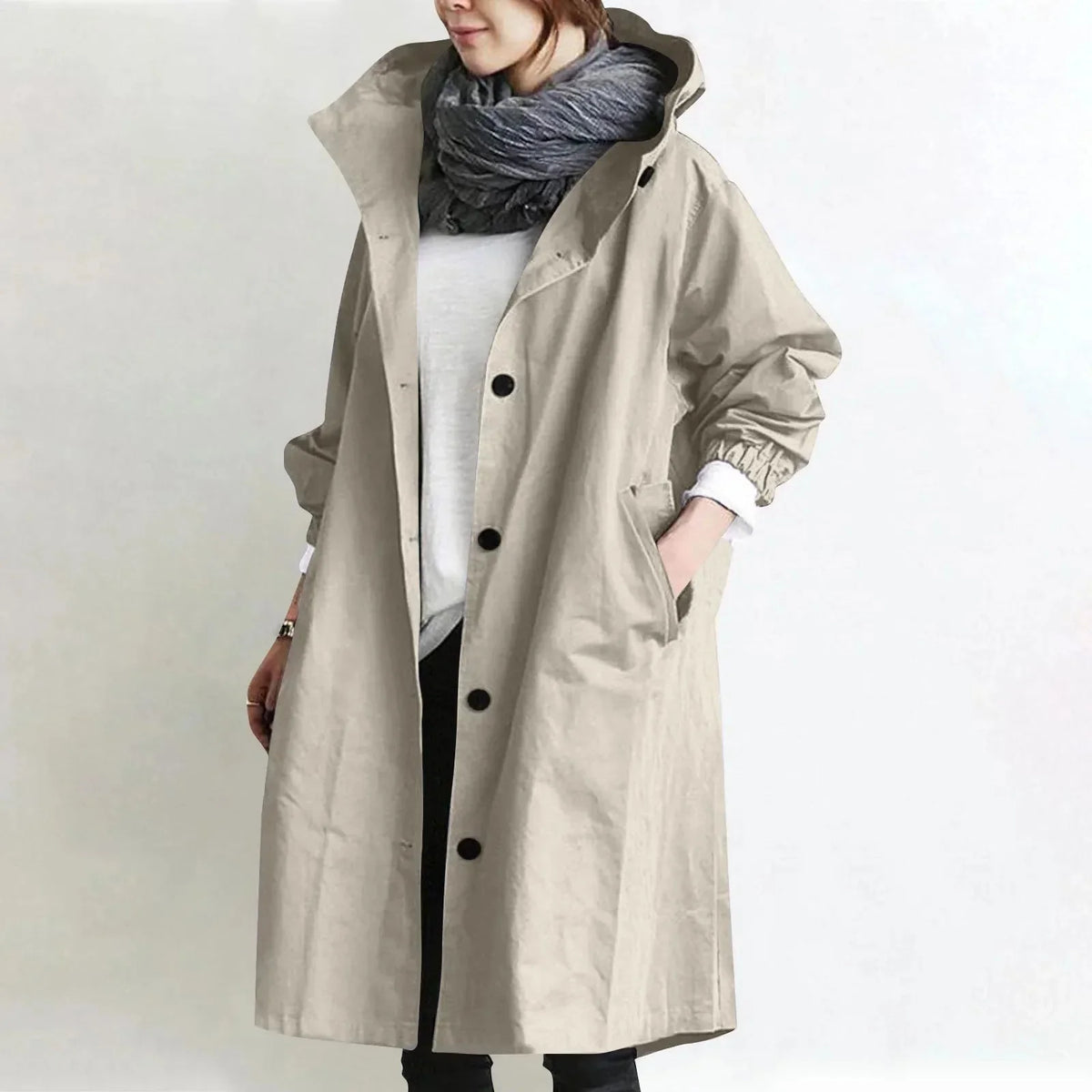 Emmeline - Hooded Longline Trench Coat - Beige