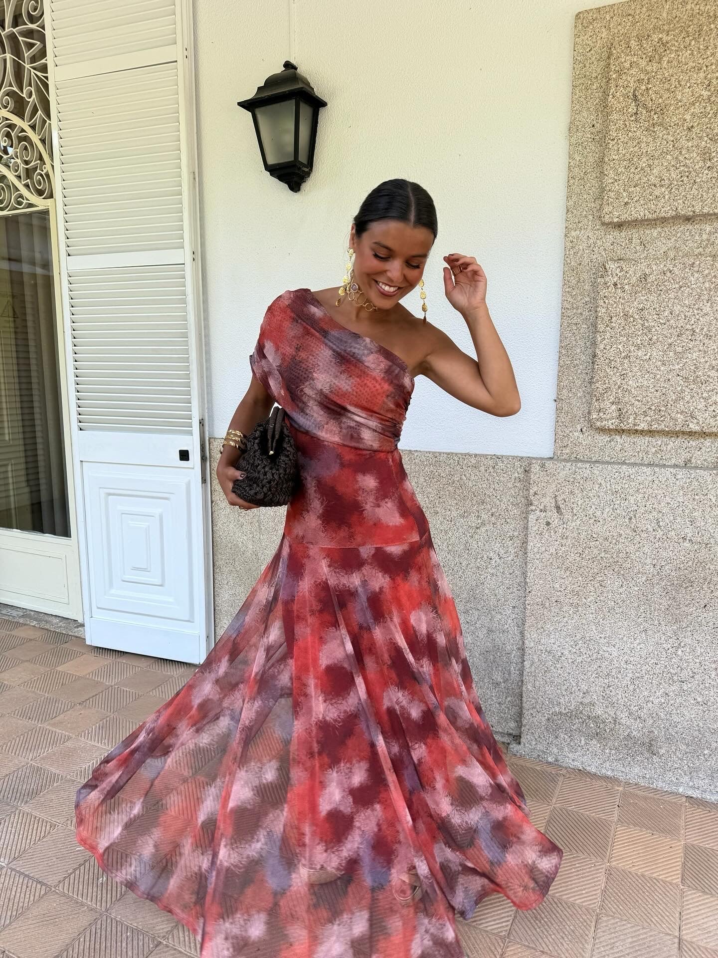 Emily - Watercolour Off-Shoulder Maxi Dress