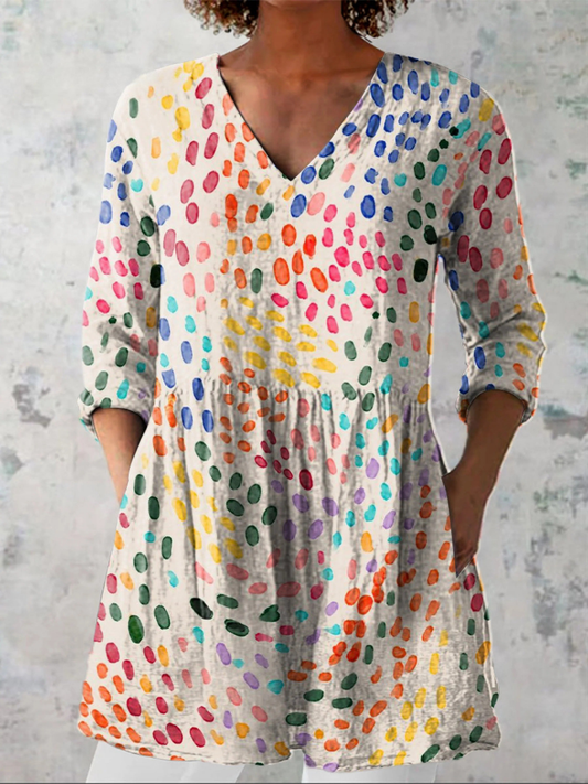 Pauline - Long Blouse with V-Neck - Multicolor