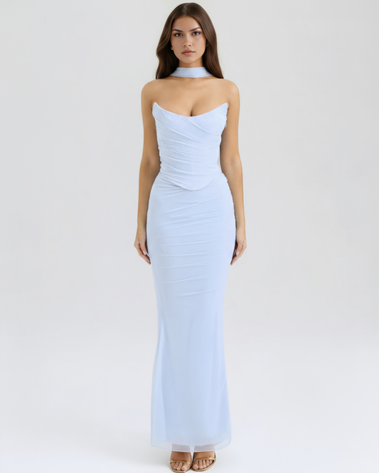 Maëlle - Baby Blue Three-Piece Mesh Corset Set