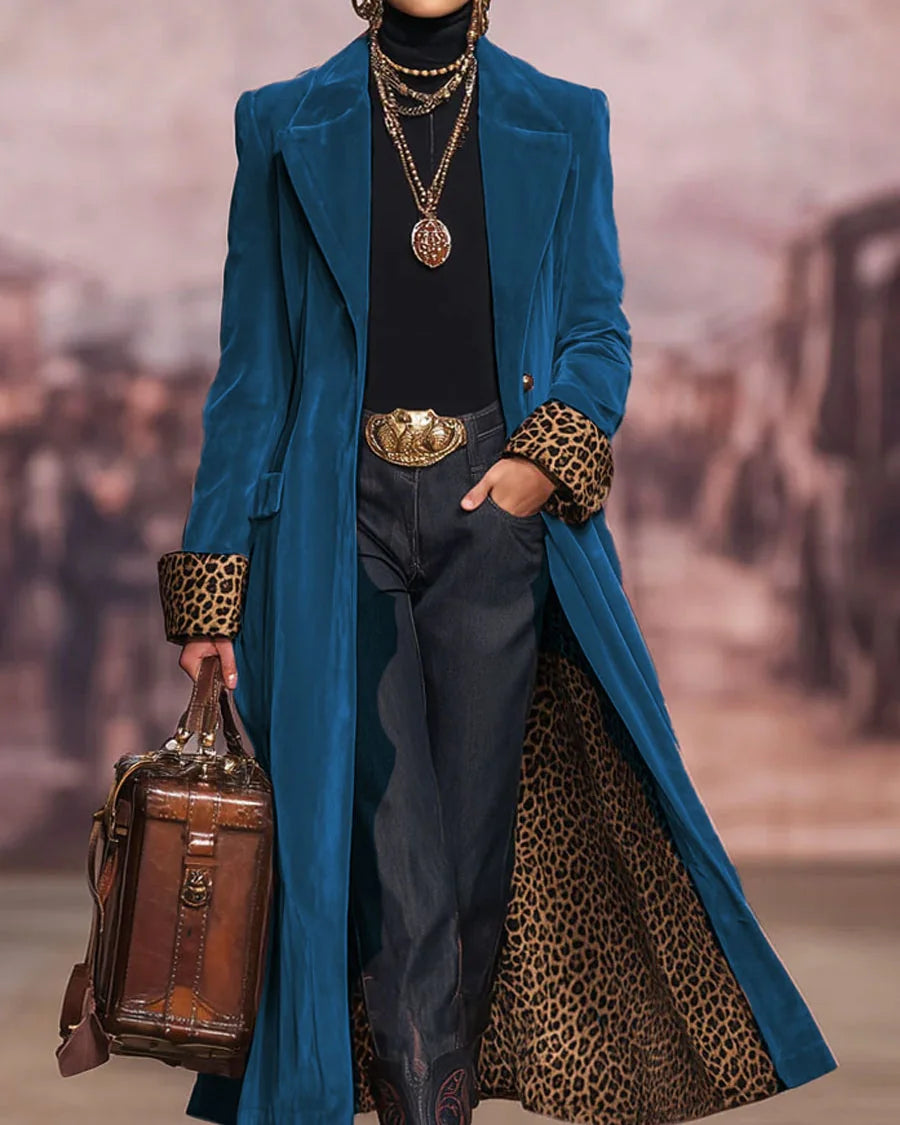 Arabella - Velvet-Effect Longline Coat - Blue