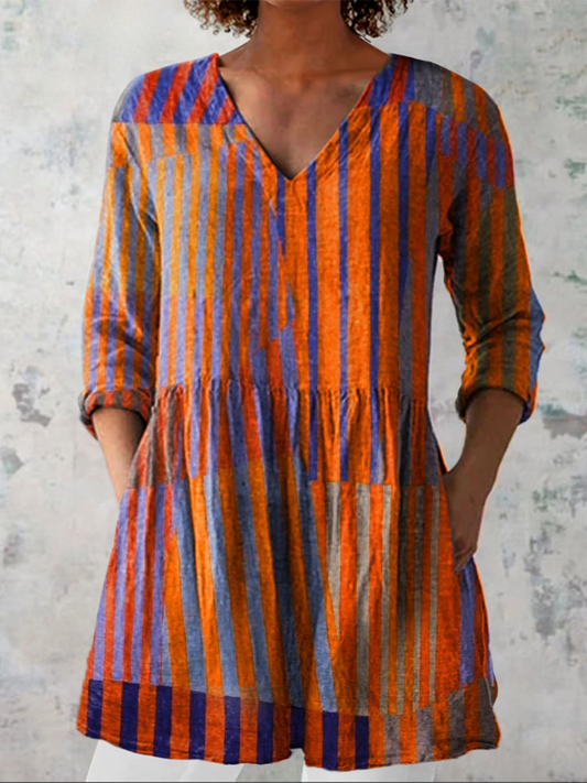 Nadia - Long Blouse with V-Neck - Orange