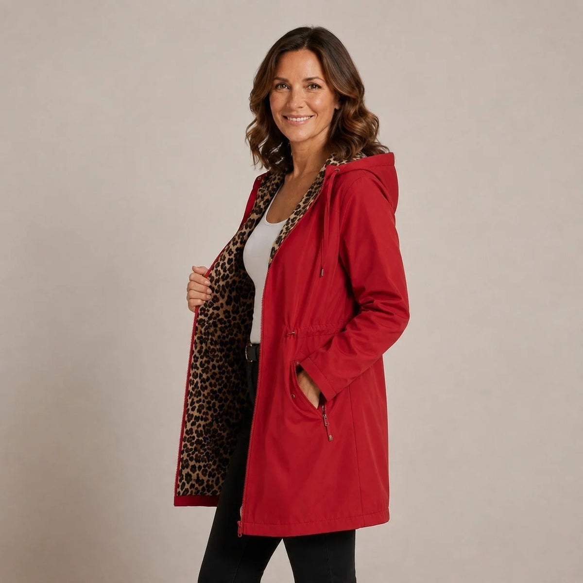 Robyn - Leopard-Lined Hooded Coat