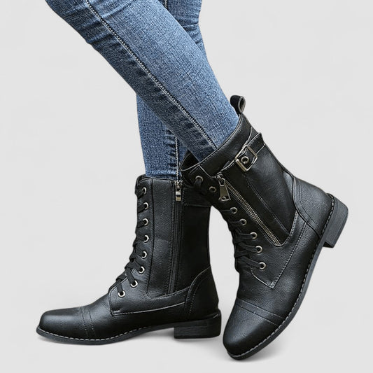 Sylvia - Lace-Up Arch-Support Moto Boots