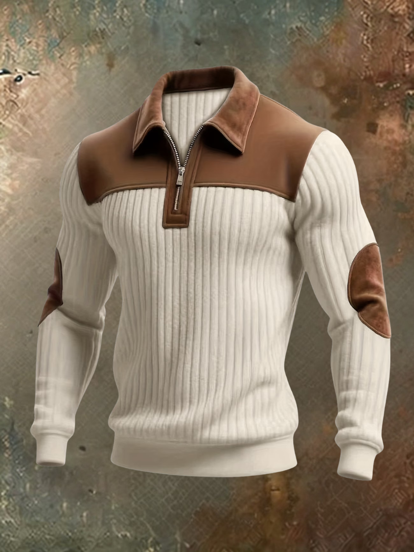 Colin - Suede-Trim Half-Zip Sweater