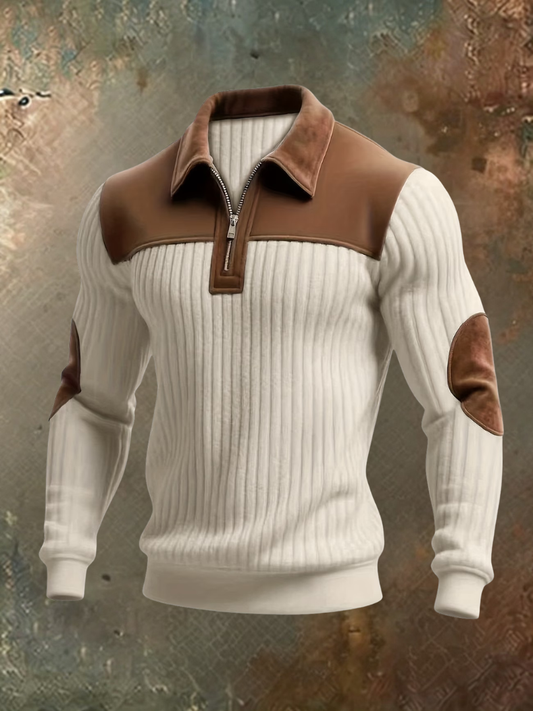 Colin - Suede-Trim Half-Zip Sweater