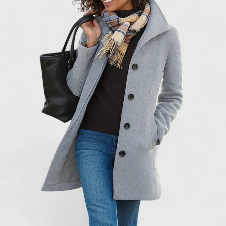 Corinne - Classic Wool-Blend Coat - Light Grey