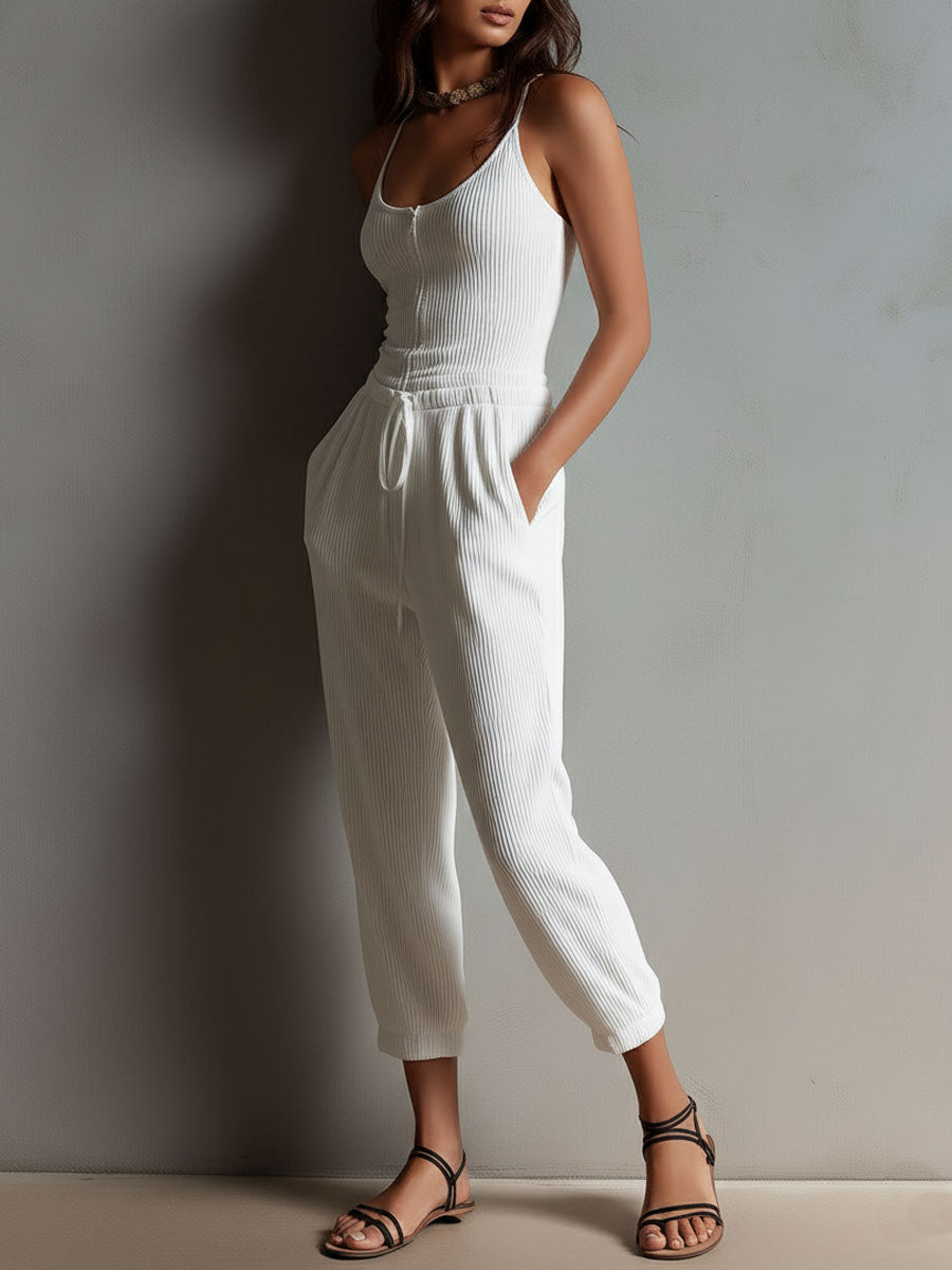 Claire - Ribbed Knit Drawstring Waist Jumpsuit - view 3