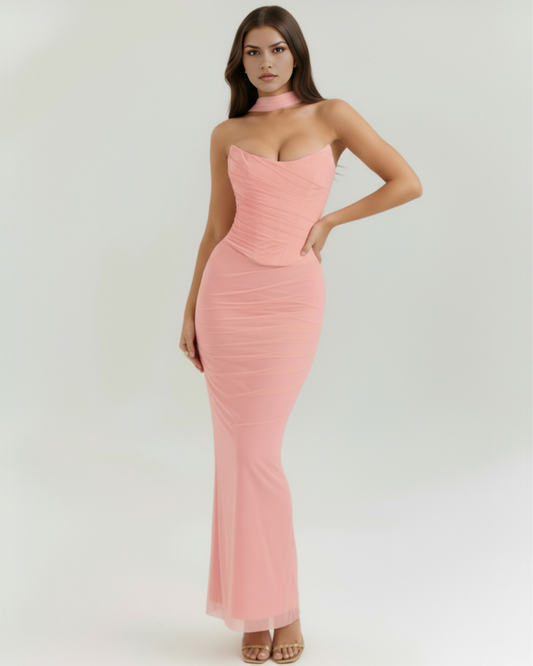 Maëlle - Pink Three-Piece Mesh Corset Set