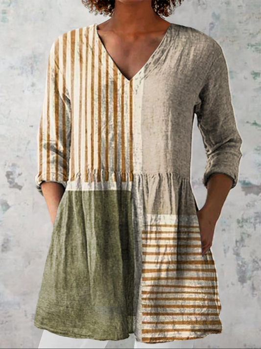 Camille - Long Blouse with V-Neck - Multicolor