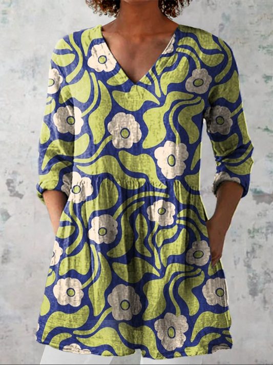 Elodie - Long Blouse with V-Neck - Green