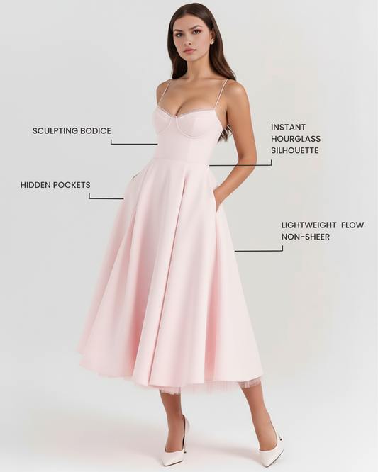 Élodie - Blush Pink Corset Satin Midi Dress - view 2