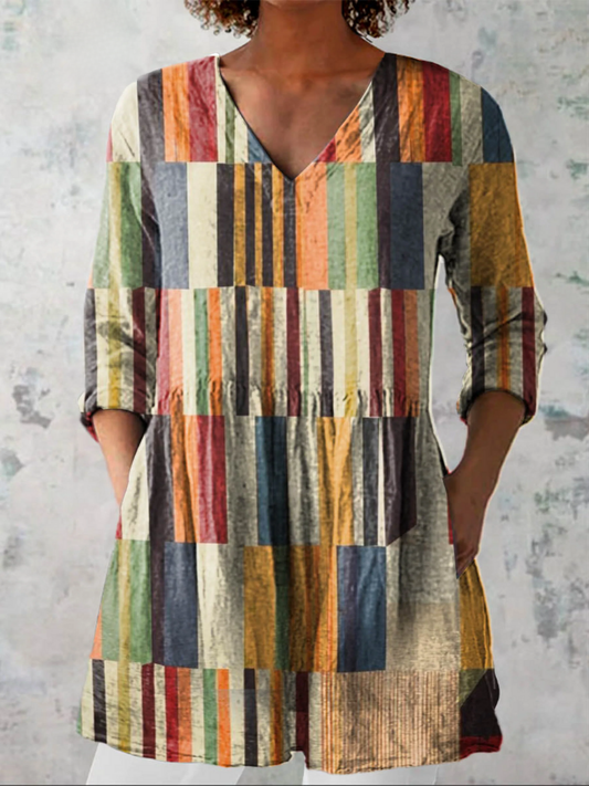 Chloe - Long Blouse with V-Neck - Multicolor