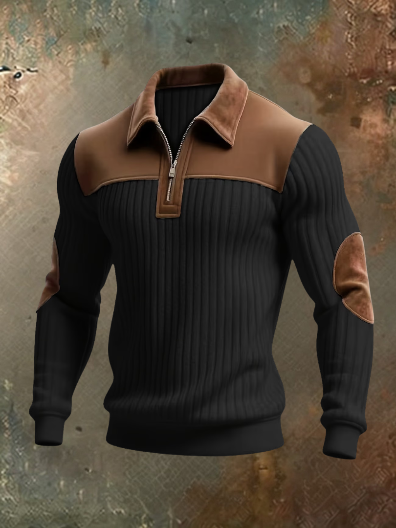 Colin - Suede-Trim Half-Zip Sweater