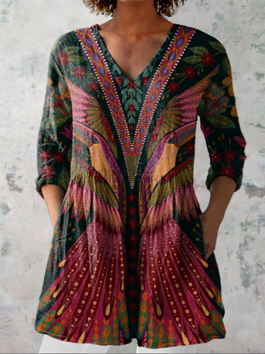 Manon - Long Blouse with V-Neck - Multicolor