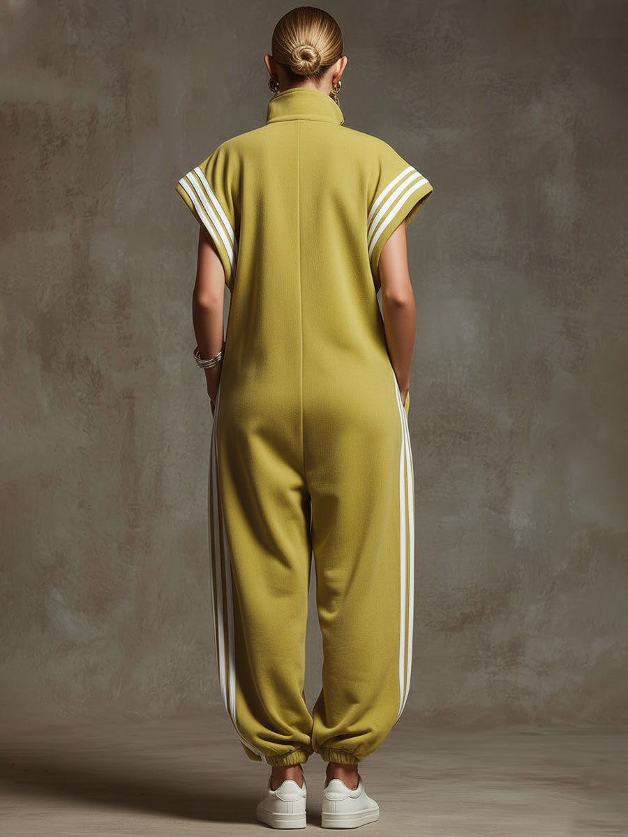 Casual Sports White Webbing Sleeveless Jumpsuit - view 6
