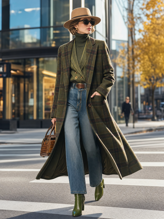 Retro Plaid Long Tweed Coat - view 2