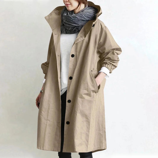 Emmeline - Hooded Longline Trench Coat - Sand