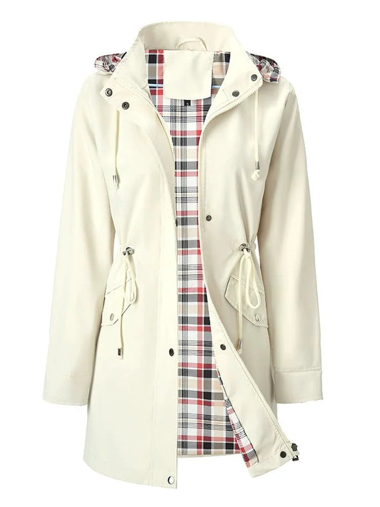 Norah - White Check-Lined Rain Jacket - White