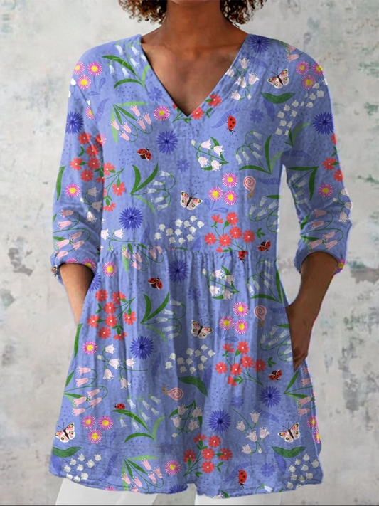 Aline - Long Blouse with V-Neck - Purple