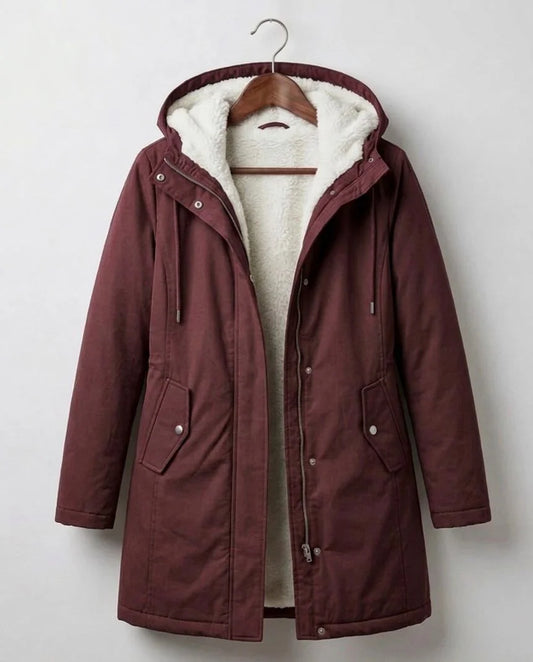 Felicity - Berry Red Hooded Longline Parka - Berry Red