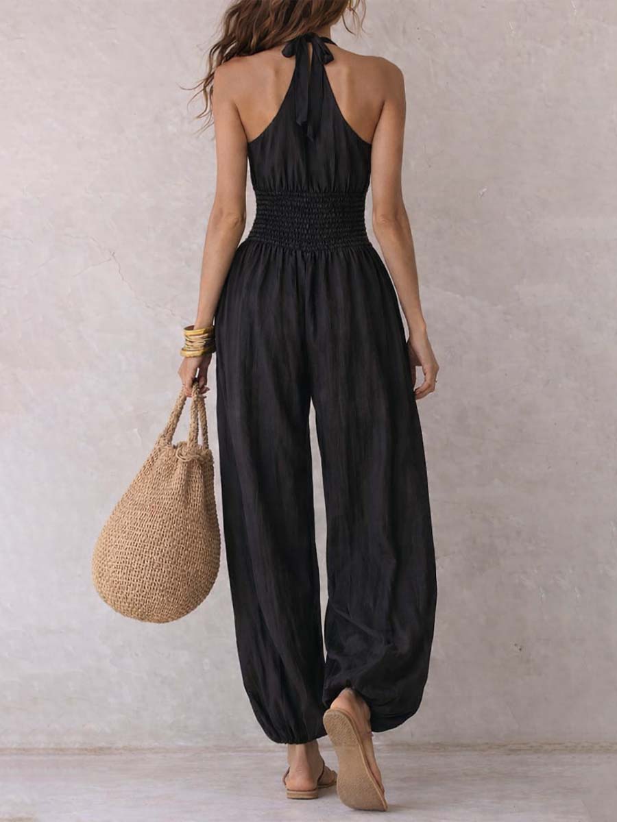 Fleur - Halter Keyhole Balloon-Leg Jumpsuit - view 3