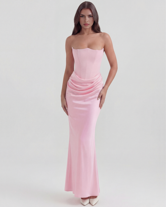 Delphine - Pink Corset Draped Maxi Gown - view 2