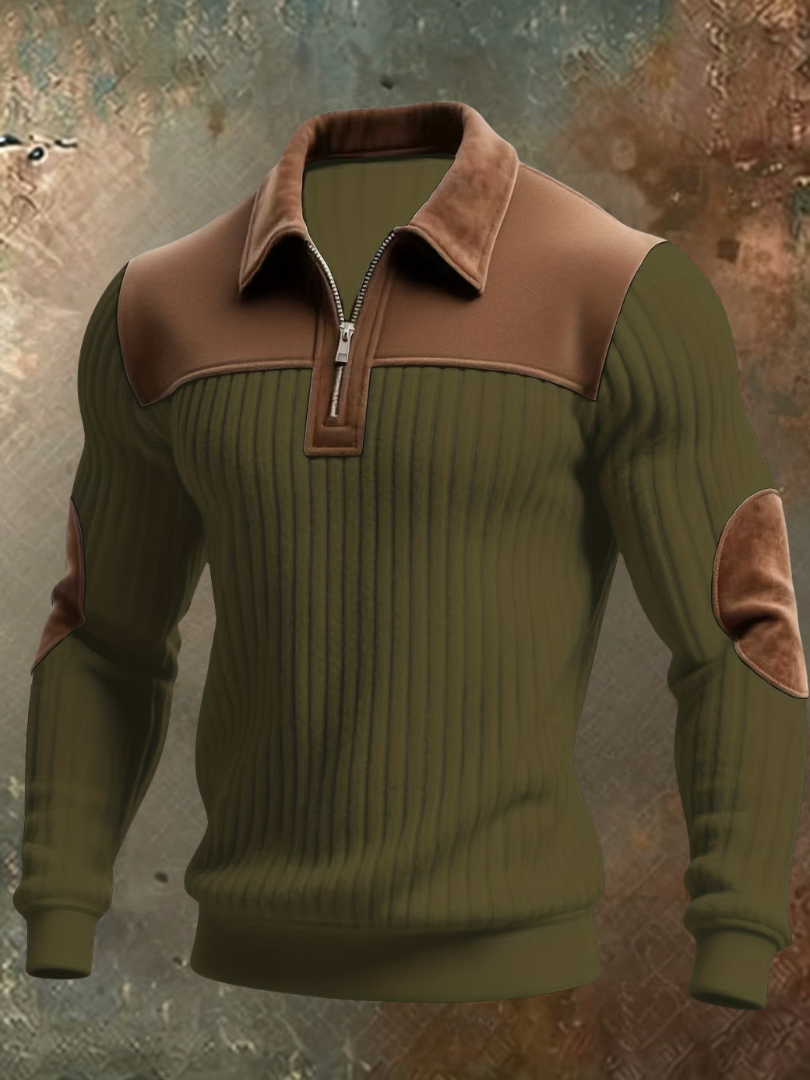 Colin - Suede-Trim Half-Zip Sweater