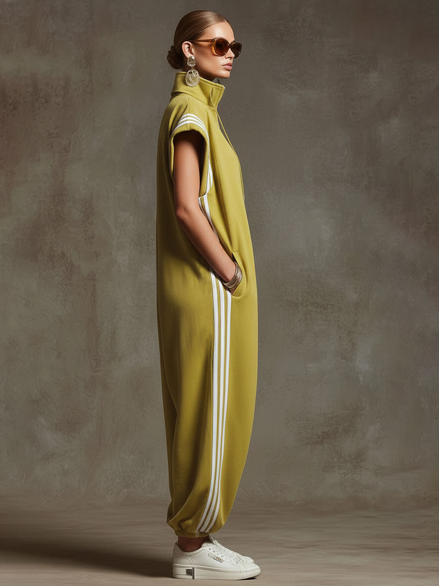 Casual Sports White Webbing Sleeveless Jumpsuit - view 5
