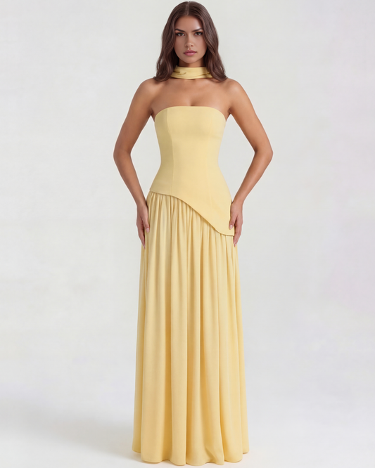 Noémie - Butter Yellow Strapless Crepe Maxi Gown - view 2