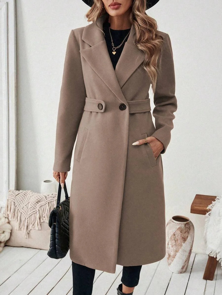 Nathalie - Classic Tailored Coat - Coffee Brown