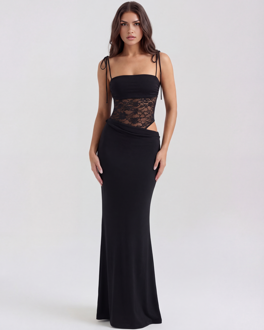 Julia - Black Lace Panel Maxi Dress - view 2