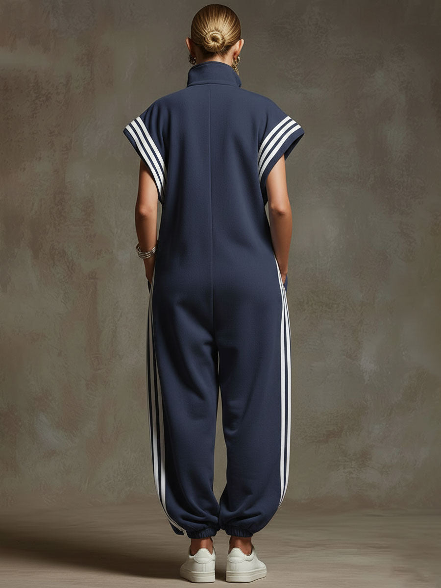 Casual Sports White Webbing Sleeveless Jumpsuit - view 3