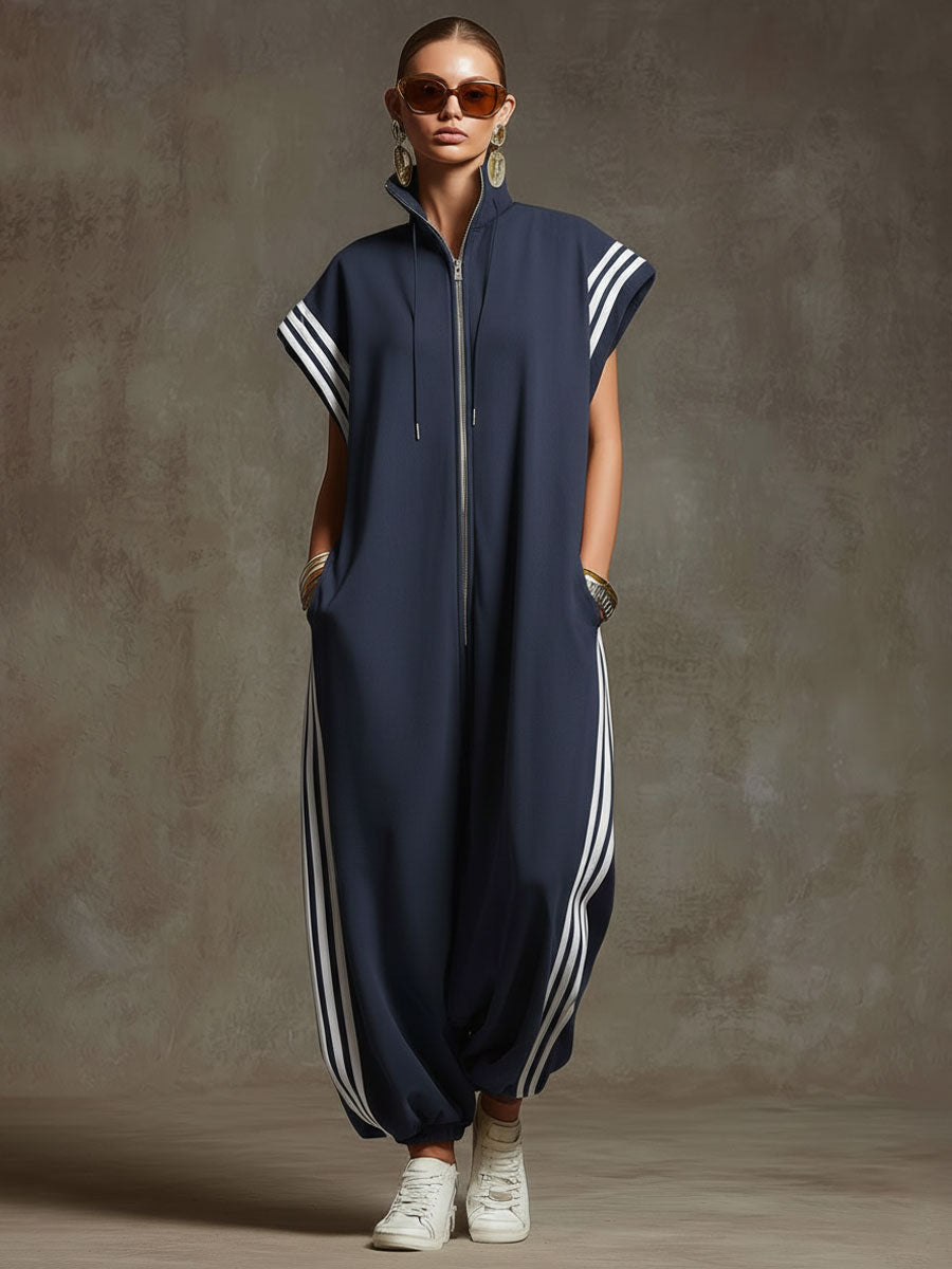 Casual Sports White Webbing Sleeveless Jumpsuit - view 2