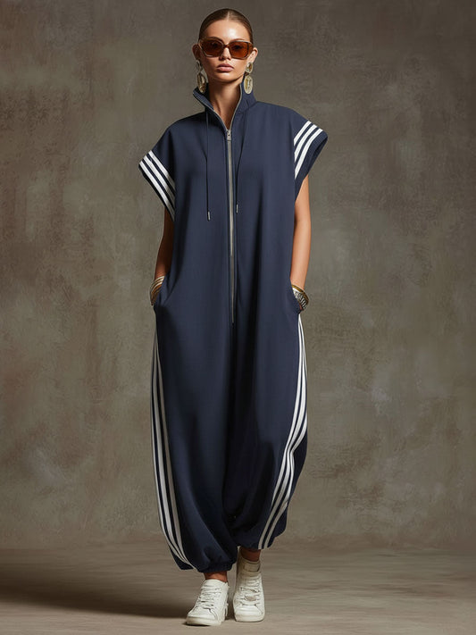 Casual Sports White Webbing Sleeveless Jumpsuit - view 2