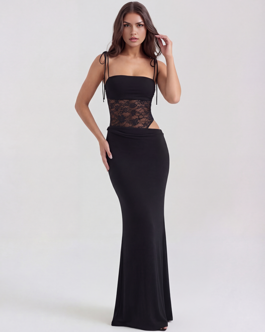 Julia - Black Lace Panel Maxi Dress